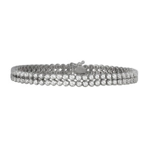 Two row tennis diamond bracelet in 18k white gold with 3.97 cts in round diamonds