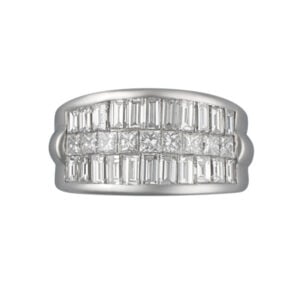 Diamond wedding band in 18k w/g with 1.84 cts in baguette diamonds & 0.74 cts in pave round diamonds