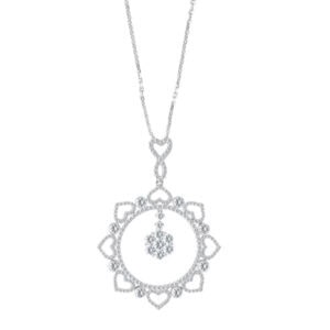 Beautiful diamond heart & flower pendant w/1.90 cts in diamonds in 18k white go; add chain for $200