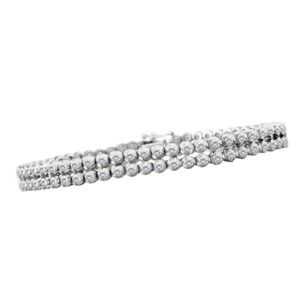 Two row diamond bracelet with 3.96 cts in diamonds in 18k white gold; 7" long