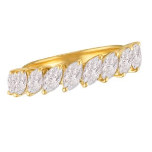 Semi- eternity wedding band with 1.08 cts in marquise diamonds in 18k