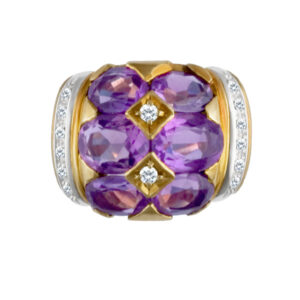 Wide amethyst & diamond ring in 18k