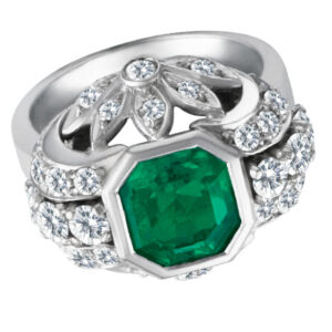 Emerald And Diamond Ring in 18k white gold