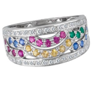 Pink, yellow, blue & green sapphires in 18k w/g with 0.38 cts in diamonds