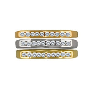 Tri-color stackable ring in 18k with app. 0.50 cts in diamond accents