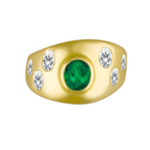 Elegant emerald ring in 18k with over 1.50 carats in oval-cut diamonds.