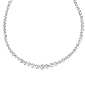 Stunning bezel-set diamond necklace in 18k white gold with app. 3.35 carats in diamonds (H, Si2).