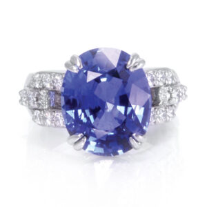 Gia & Agta Certified Royal Blue Sapphire & Diamond Ring In Platinum. 10.57ct Royal Blue Sapphire