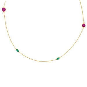 Vintage necklace in 18k yellow gold with rubies and emeralds