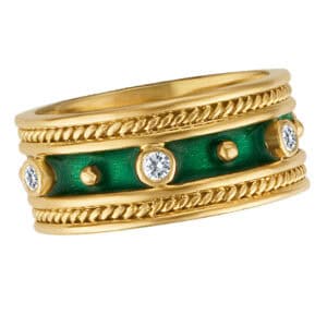 Green enamel band with diamonds