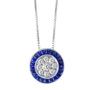 Diamond pendant with saphire accents in 14k