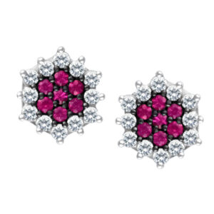 Earrings In 14k White Gold With Pink Sapphire And Diamond Accents