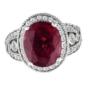 Pink garnet ring with diamond accents in 14k white gold