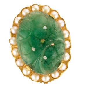 Jade ring in 14k with pearl accents