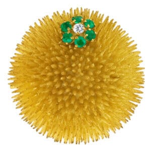 Tiffany & Co. Sea Urchin Brooch In 18k W/Emeralds & Diamond