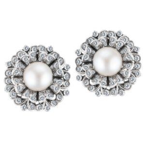 Pearl & diamond earrings in 18k white gold