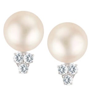 Pearl & diamond earrings in 18k w/g