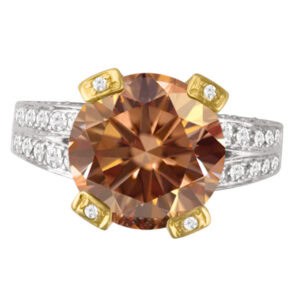 GIA Certified ring 4.47 cts natural fancy orangy brown, even/i2 clarity. Set in 18k