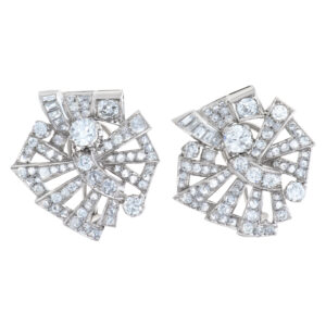 Art Deco Earrings With Over 5 Cts In Round & Baguette Diamonds Set In Platinum