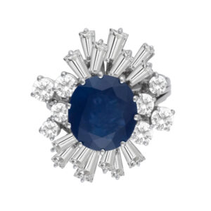 Blue Sapphire and Diamond Ring with round and baguette diamonds with appx 3.50 cts sapphires