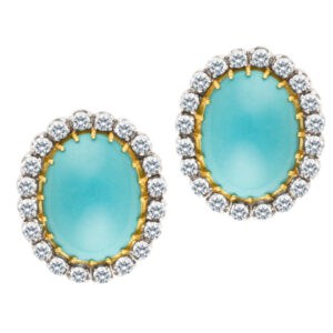 Turquoise & Diamond Earrings  With App. 4 Carats In Diamonds In 14k