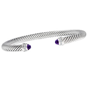 David Yurman Classic Cable bangle in sterling silver with diamonds and amethyst.