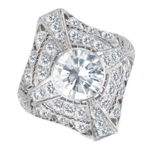 Art deco ring with 1.70-1.90 carat center (F-G; SI1) old euro cut dia & 1.30 cts dia(F;I1)