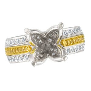 Diamond setting with 0.53 cts round diamond & 0.20 fancy yellow dia in 18k w/g