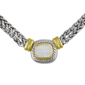 David Yurman double sterling wheat chain with pave diamond pendant