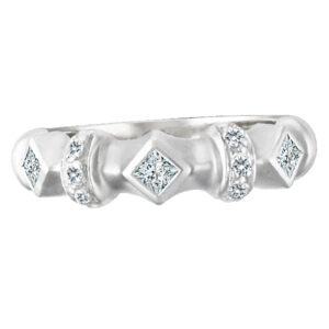 Geometric diamond ring set in matte finish 14k white gold. 0.50 carats. Size 7.5