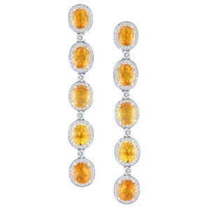 Diamond 1.70 carat and yellow sapphire 14.21 ct dangle earrings in 18k white gold