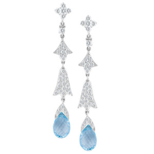 Diamond and blue topaz earrings on 18k white gold with 1.41 carats in diamonds