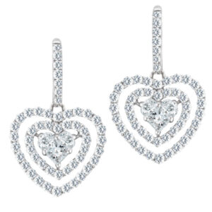 Diamond heart shaped earrings in 18k white gold with 1.91 carats in diamonds