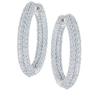 Diamond Hoop Earrings In 14k White Gold With App. 8.80 Cts In Diamonds