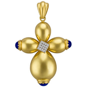 Diamond & sapphire cross pendant in 18k