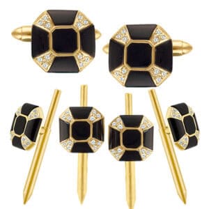 Tuxedo & cufflink set in 14k with onyx and diamonds