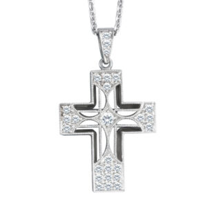 Diamond Cross Pendant In 18k White Gold On A 14k White Gold Chain; 16" Long