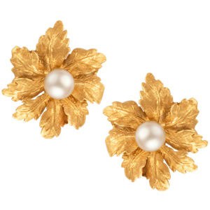 Flower earrings in 14k with 6.5 mm pearls