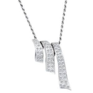 Spiral diamond pendant in 18k white gold. 1.00cts in dias on a 14k white gold rope chain.