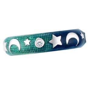 Hidalgo "Shooting Stars" Ring In 18k White Gold With Diamond Accents Set In A Blue/Green Enamel