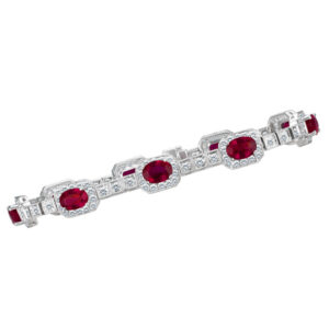 Ruby And Diamond Bracelet In 14k White Gold With App 8.5 Cts In Oval Rubies And App 3cts In Diamonds