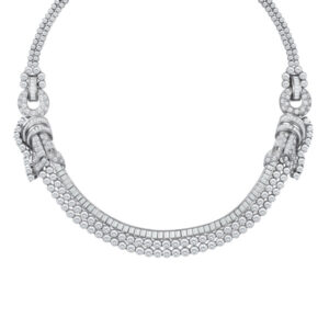 Lovely diamond necklace in platinum w/ over 36.50 carats in round & baguette diamonds.