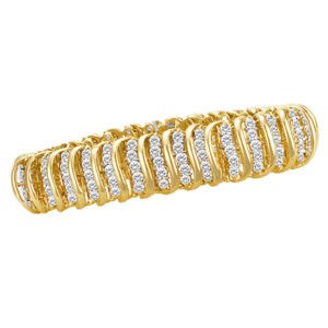 Wide bracelet in 10K yellow gold with diamonds