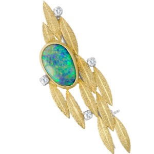 Opal & diamond brooch in 18k