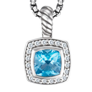 David Yurman Albion pendant with blue topaz and diamonds in sterling silver on a chain