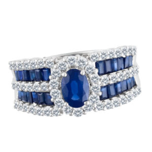 sapphire & diamond ring in 14k white gold