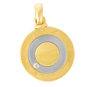 Bvlgari Leo Zodiac pendant in 18k & stainless steel with diamond accent