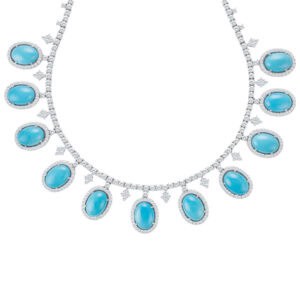 Fancy & bright turquoise & diamond necklace in 18k