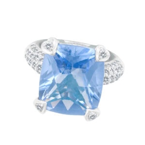 Judith Ripka "Lola" medium pave Lola ring in 18k white gold with blue topaz