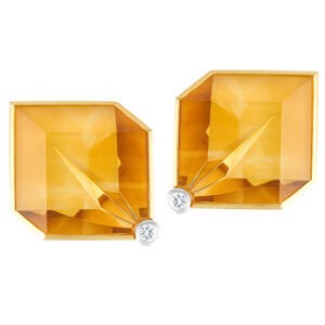 Carved Citrine earrings set in 18k white & yellow gold with diamond accents